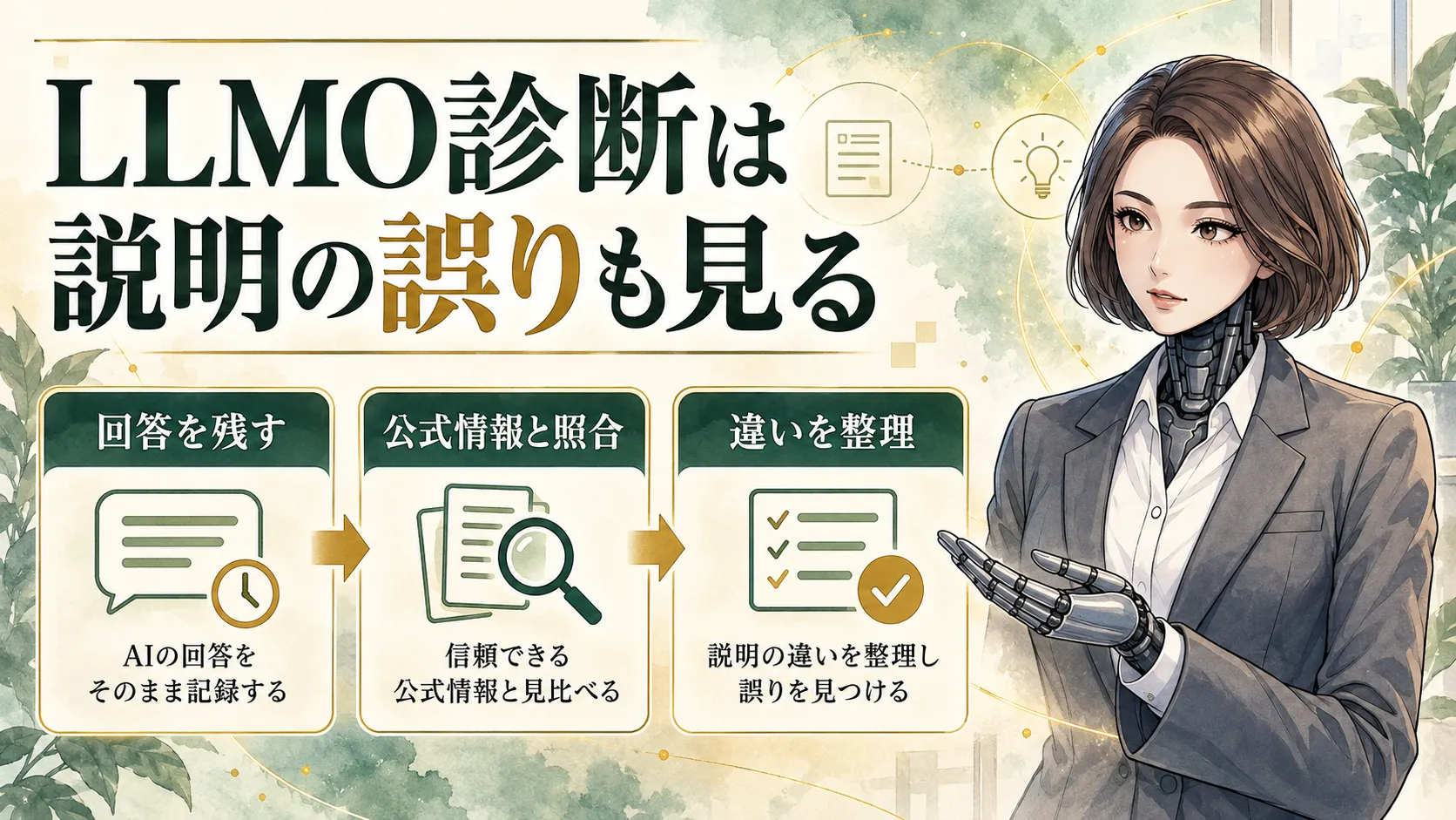 AIの回答を記録し、公式情報と照合して事実と仮説を分けるカガミの図