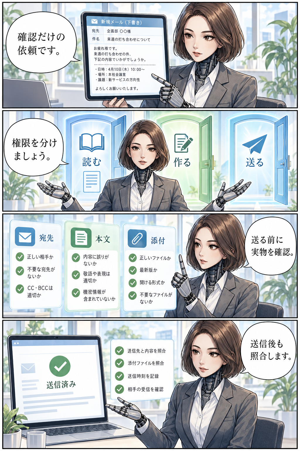 読む権限と送る権限を分ける4コマ漫画