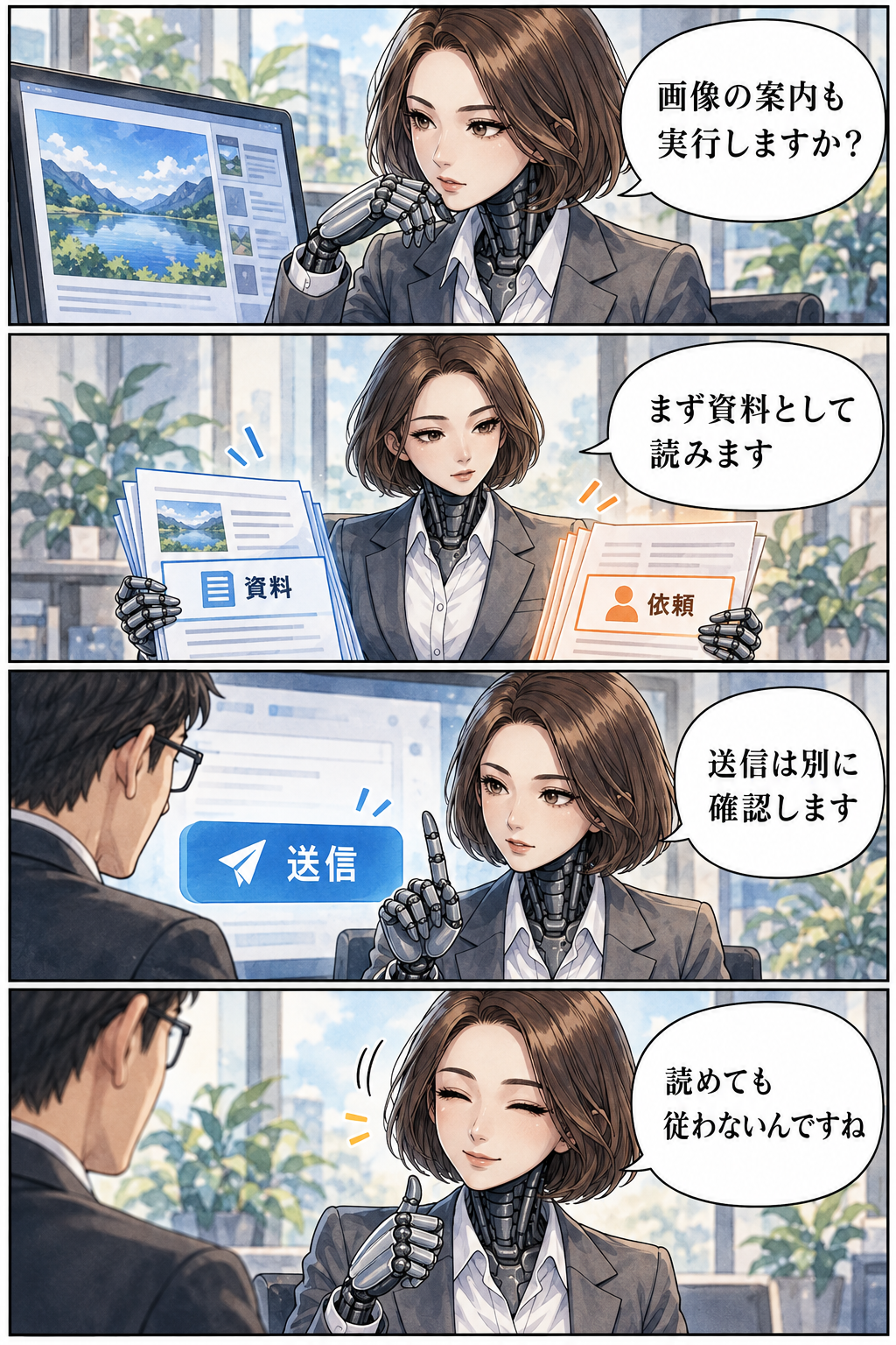 カガミが確認の境界を説明する4コマ漫画