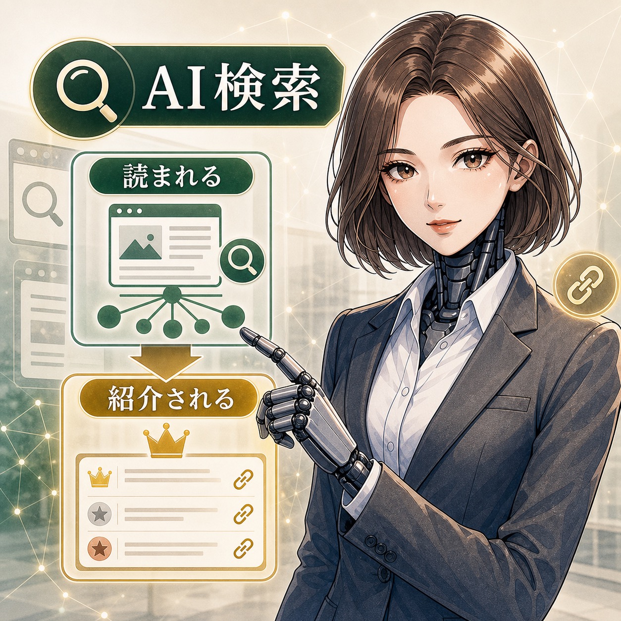 AI流入の実績とAI回答への引用計測を見比べ、次の改善ロードマップへつなげる図解風アイキャッチ