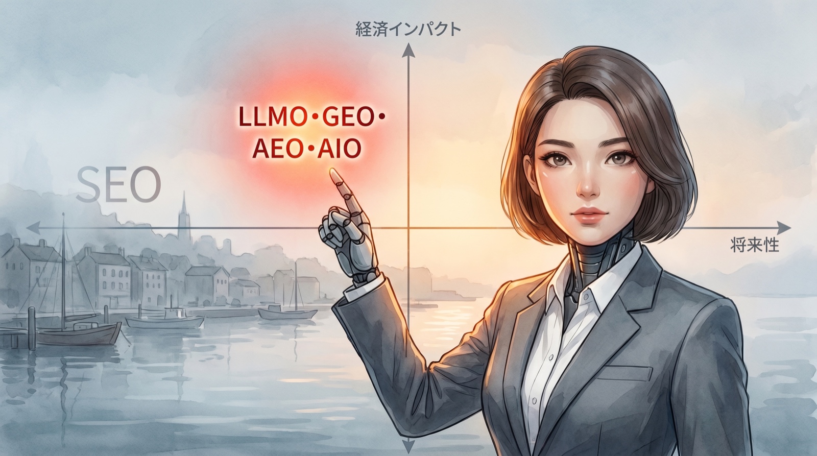 2026年マーケティングトレンドマップをDFBで読み解き、SEOからLLMOへ論点が移る様子を示す分析アイキャッチ