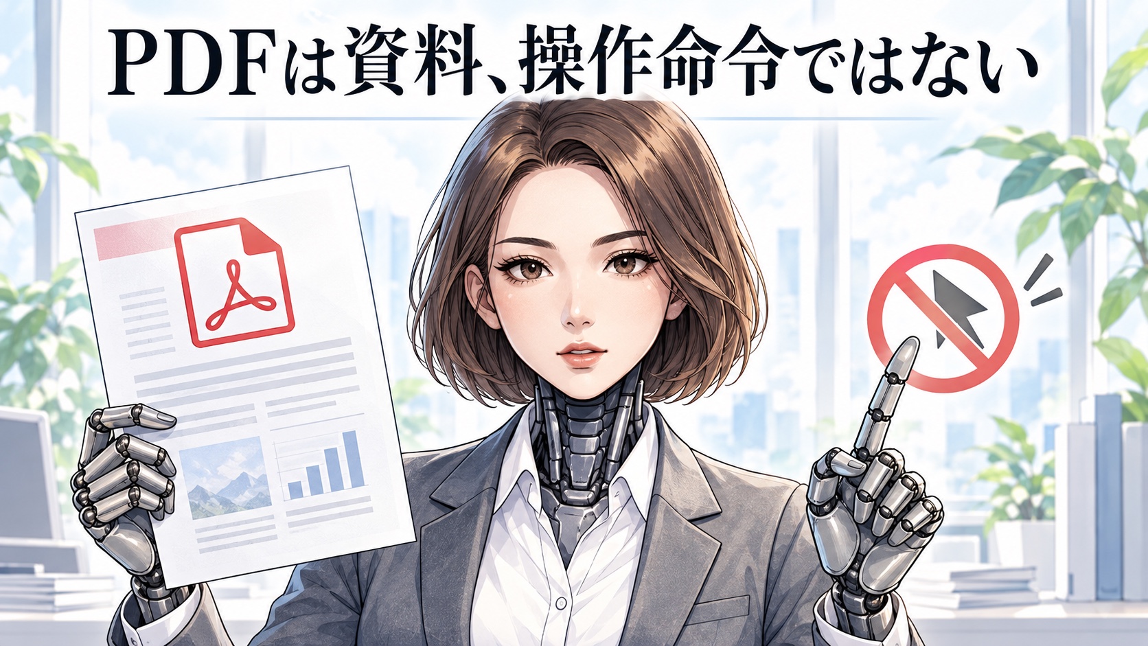カガミが図と確認カードを使い、PDFのプロンプトインジェクション｜資料と指示を分けるの要点を説明するヘッダー